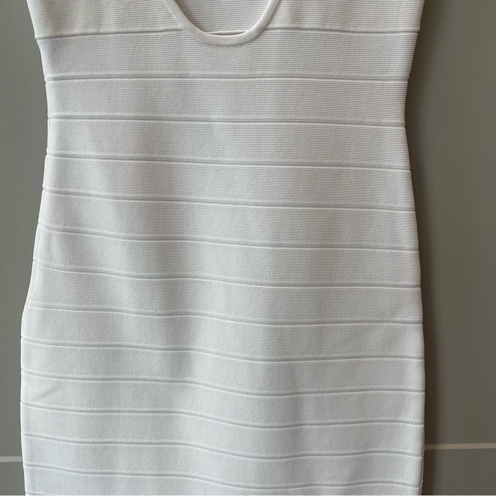Herve Leger Paris White Bandage Silk Ruffle Trim Formal Cocktail Dress Small - Picture 7 of 11